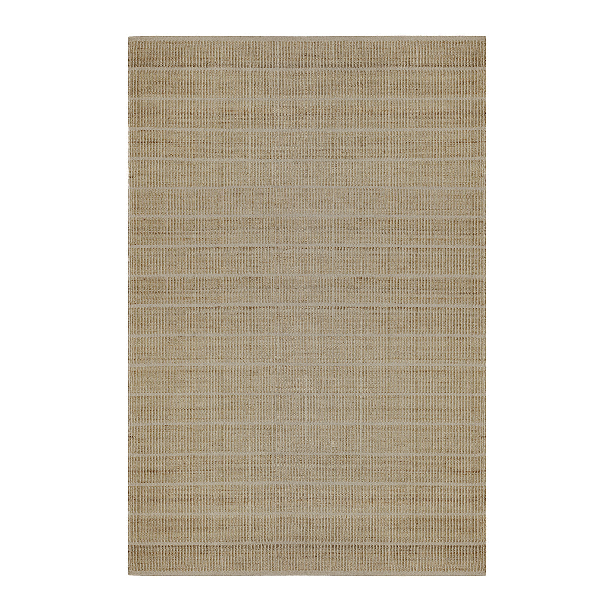 Trellis vloerkleed van Armadillo, handgeweven van een mix van wol en jute, met gelijkmatige strepen in kleurcombinaties zoals Natural & White, Natural & Bison en Natural & Sandstone, een eigentijdse interpretatie van traditionele Marokkaanse Tuareg-ontwerpen.