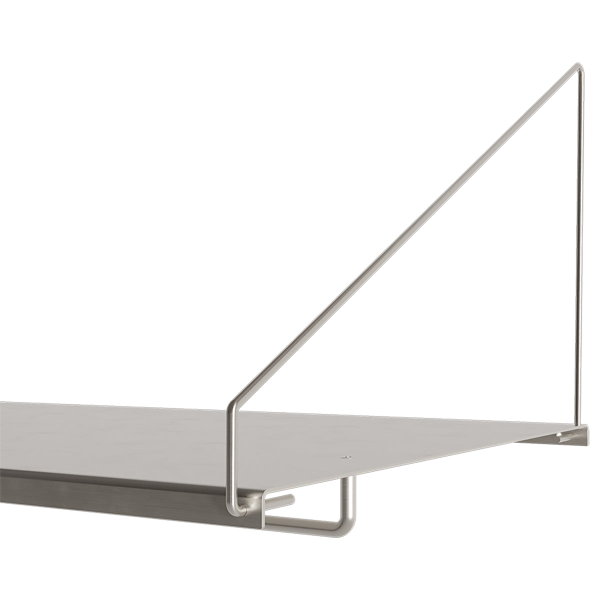 Frama Shelf Library wall-mounted shelving unit with metal brackets and adjustable shelves. In stainless steel.