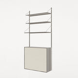 Frama Shelf Library Canvas Cabinet – storage cabinet with canvas door, compatible with Frama Shelf Library wall-mounted shelving units. In the color stainless steel.