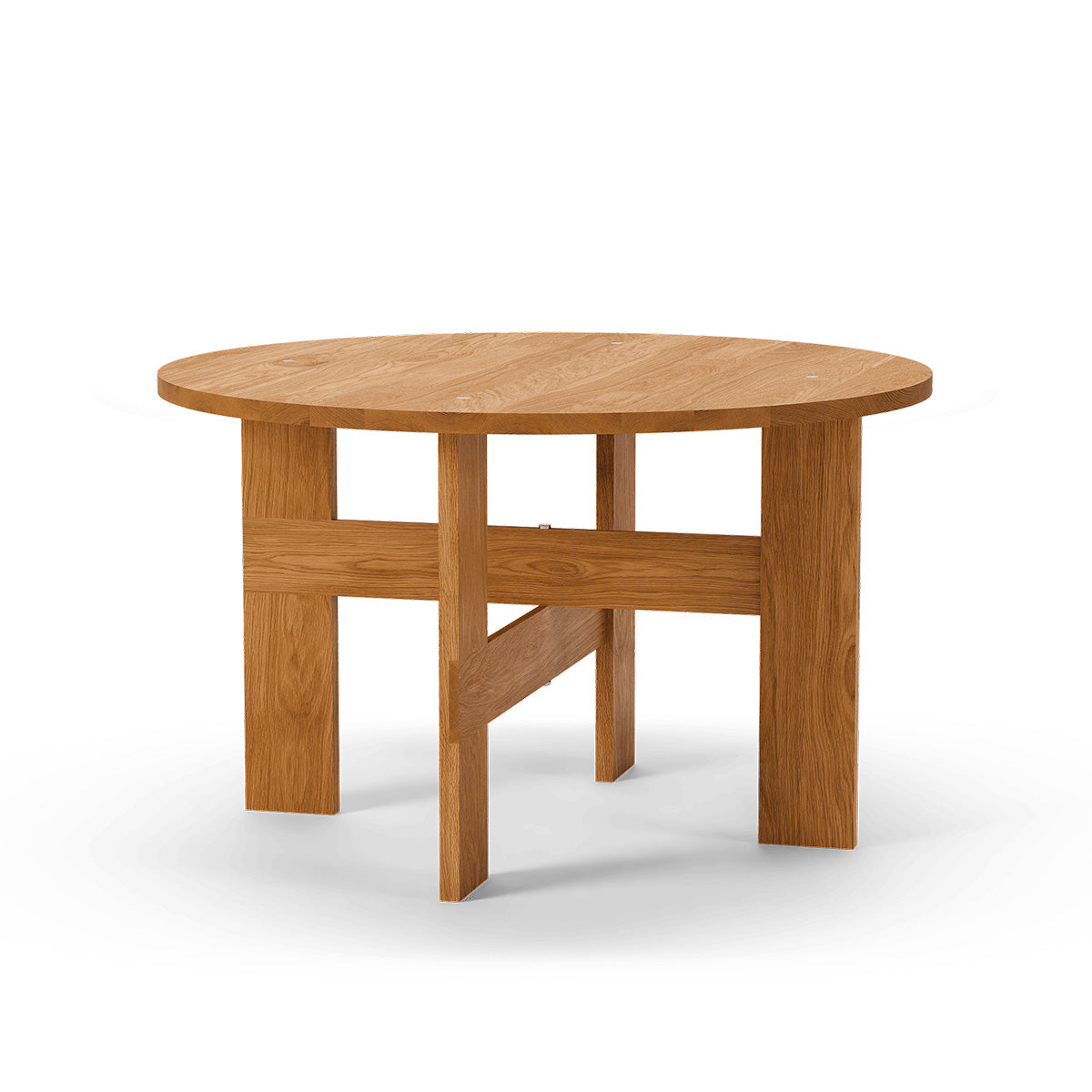 Mio Dining Table by Thorup Copenhagen featuring a minimalist round design crafted from FSC-certified solid oak, available in oiled or stained finishes, with distinctive steel fasteners and an organic silhouette