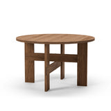 Mio Dining Table by Thorup Copenhagen featuring a minimalist round design crafted from FSC-certified solid oak, available in oiled or stained finishes, with distinctive steel fasteners and an organic silhouette