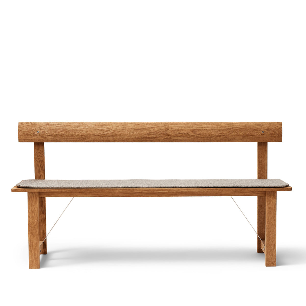 Wooden bench with a backrest on a white background