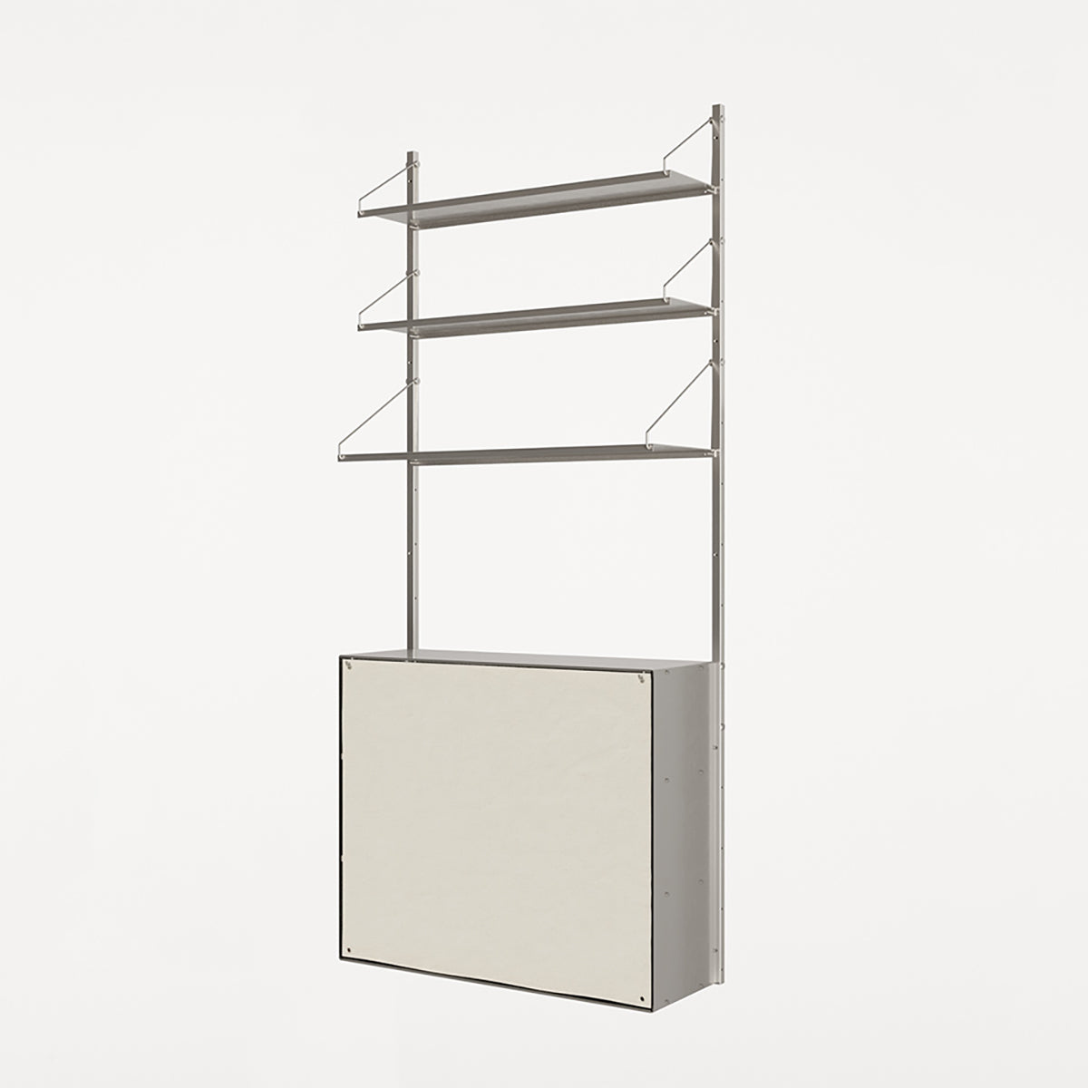 Frama Shelf Library Canvas Cabinet – storage cabinet with canvas door, compatible with Frama Shelf Library wall-mounted shelving units. In the color stainless steel.