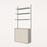 Frama Shelf Library Canvas Cabinet – storage cabinet with canvas door, compatible with Frama Shelf Library wall-mounted shelving units. In the color stainless steel.