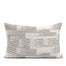 Rectangular brown linen cushion with Sashiko-inspired wool embroidery on Belgian linen, featuring warm brown stitching details and natural texture.