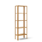 Minimalistische hoge plankkast van massief Europees eikenhout, met sculpturale bladvormige poten en een clean design zonder zichtbare bevestigingen. Ideaal als room divider, sideboard of vrijstaande kast.