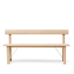 Minimalistische design bank van massief eikenhout met stalen details en rechte lijnen. Eikenhouten bank met rugleuning, geschikt voor hal, eetkamer of woonkamer.