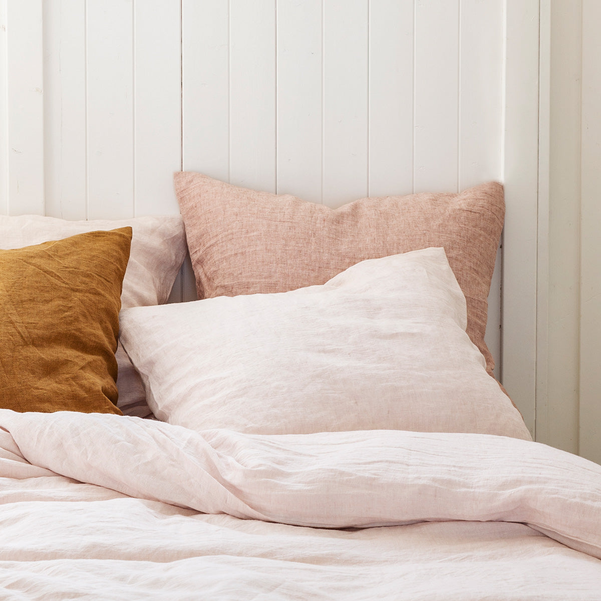 linen pillow case in blush, a powdery soft pink shade