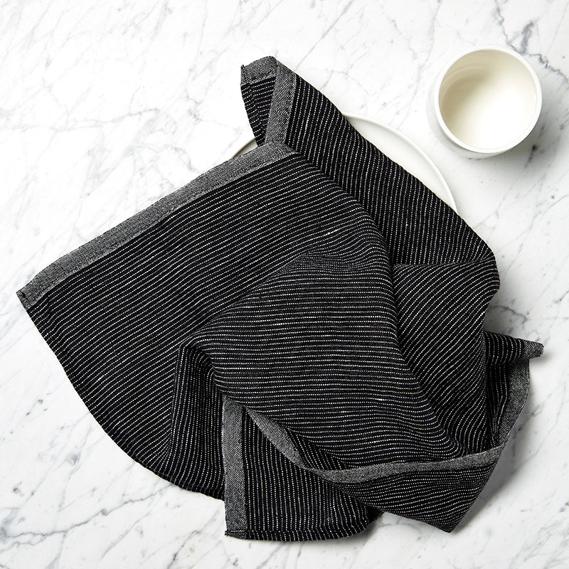 Black striped linen tea towel By Mölle